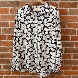 Skies Are Blue Button Down Long Sleeve Top w/ Roll Up Sleeves - Floral Print XXL